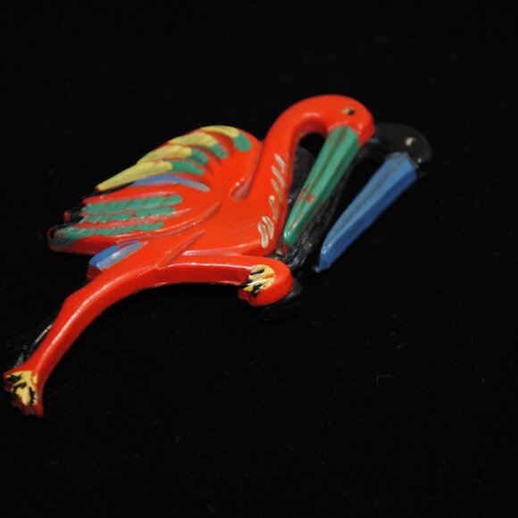 Large Vintage Early Plastic Red & Black Dancing Flamingos Brooch - Picture 4 of 10